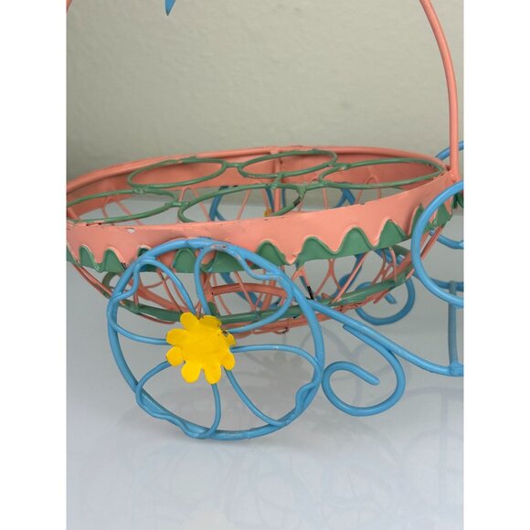 Wire Basket Bunny Carriage Egg Holder Easter Spring Metal Decoration, READ - Picture 8 of 16